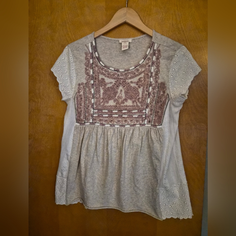 Sundance Mixed Media Embroidered Top Size M